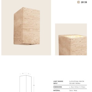 Aplica de perete din travertin 2xG9 LITHO - Img 3