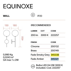 Aplica de perete EQUINOXE AP1 crom/ faded smoky 164502 universul-luminii.ro