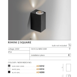 Aplica de perete exterior ambientala IP54 RIMINI 2 SQUARE WH 97122 universul-luminii.ro
