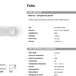 Aplica de perete exterior IP66 FELIX-1 AP1 BIANCO 63422 universul-luminii.ro
