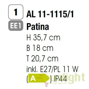 Aplica de perete exterior stil clasic IP44 Kiko AL 11-1115/1 Patina OR 66662 universul-luminii.ro
