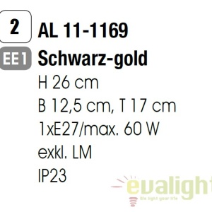 Aplica de perete exterior stil rustic IP23 Taverna AL 11-1169 schwarz-gold OR 54962 universul-luminii.ro