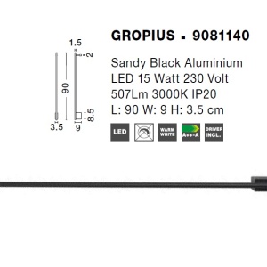 Aplica de perete LED design liniar GROPIUS negru, L-90cm, H-9cm - Img 2