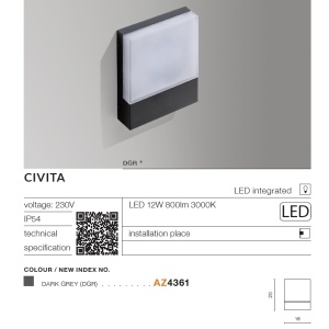 Aplica de perete LED exterior moderna IP54 CIVITA 97102 universul-luminii.ro