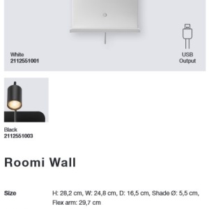 Aplica de perete, mufa USB, design modern ROOMI alb 2112551001 NL 197182 universul-luminii.ro