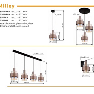 Aplica de perete, Sticla Chihlimbar, Metal Bronz, MILLEY 15560WA GL 247852 universul-luminii.ro