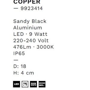 Aplica LED ambientala iluminat exterior IP65 COPPER D-18cm 229712 universul-luminii.ro