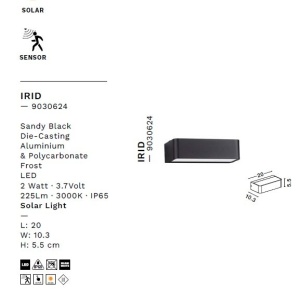 Aplica LED de exterior solara cu senzor de miscare IP65 IRID 229772 universul-luminii.ro