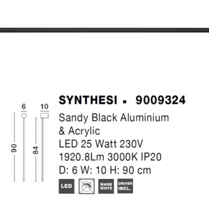 Aplica LED de perete design minimalist Synthesi negru H-90cm - Img 6