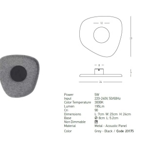 Aplica LED design modern decorativ ACOUSTIC negru/gri 153552 universul-luminii.ro