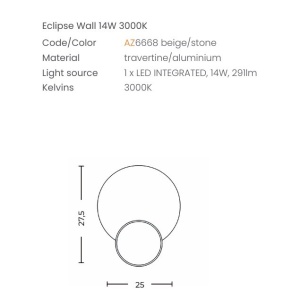Aplica LED lumina ambientala travertin ECLIPSE WALL 14W 3000K - Img 3