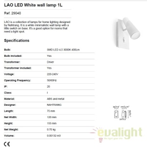 Aplica LED moderna cu 1 spot LAO alb 29040 60212 universul-luminii.ro