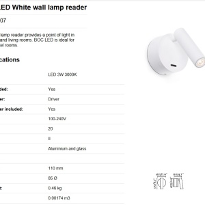 Aplica moderna cu reader LED design minimalist BOC alba 83432 universul-luminii.ro