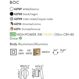 Aplica moderna cu reader LED design minimalist BOC bronz 83462 universul-luminii.ro