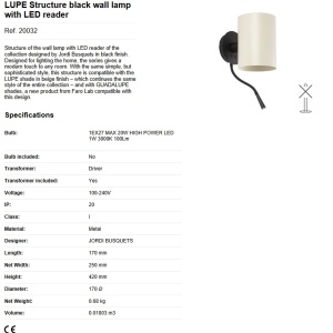Aplica perete cu reader LED design modern GUADALUPE bej 189752 universul-luminii.ro