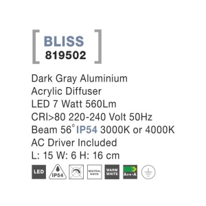 Aplica perete LED ambientala de exterior IP54 BLISS NVL-819502 79102 universul-luminii.ro