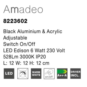 Aplica perete LED directionabila design modern Amadeo neagra NVL-8223602 77642 universul-luminii.ro