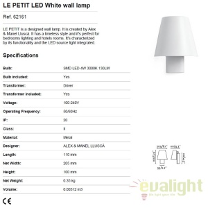 Aplica perete LED stil modern minimalist LE PETIT alba 62161 180062 universul-luminii.ro