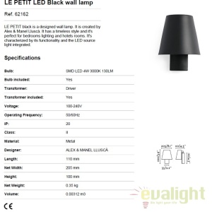 Aplica perete LED stil modern minimalist LE PETIT neagra 62162 174522 universul-luminii.ro