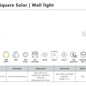 Aplica solara cu senzor de miscare, protectie IP44, Monay Square negru 167572 universul-luminii.ro