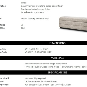 Bancheta cu spatiu de depozitare Valmont, Creststone beige - Img 11