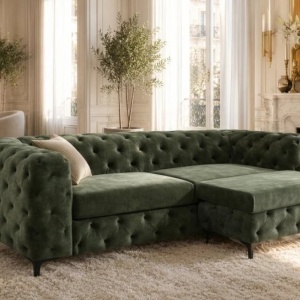 Bancheta design Chesterfield, Catifea verde inchis, MODERN BAROCK - Img 8
