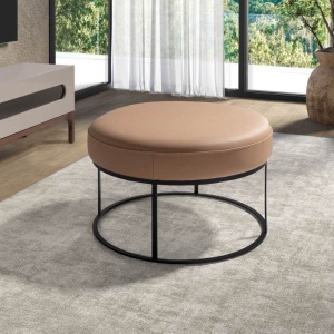 Bancheta rotunda tapitata cu piele naturala Maro