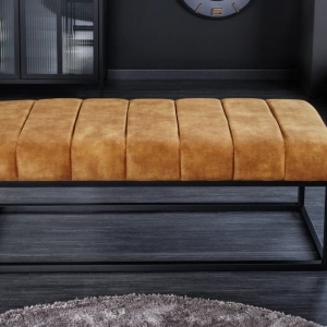 Bancheta tapitata Petit Beaute 110cm, catifea galben mustar - Img 4