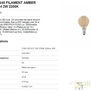 Bec LED decorativ FILAMENT AMBER LED E14 2W 2200K 17413 51992 universul-luminii.ro