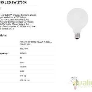 Bec LED E27 DIMABIL G95 LED 8W 2700K 17482 52202 universul-luminii.ro