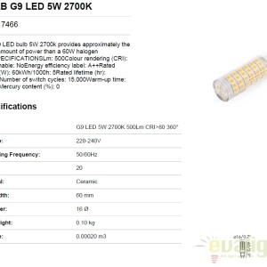 BEC LED G9 5W 2700K 17466 68462 universul-luminii.ro