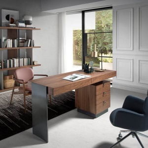 Birou elegant design LUX furnir de nuc si otel Office Walnut