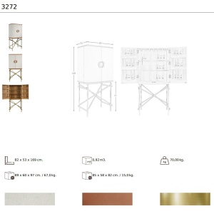 Bufet inalt LUX design italian, Tesatura gri deschis, Piele, Metal Golden - Img 8