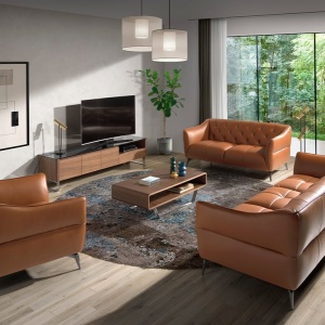 Canapea 2 locuri din piele naturala capitonata Cowhide leather brown - Img 8
