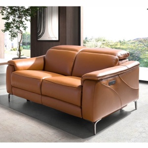 Canapea 2 locuri eleganta, design LUX cu functia relax Cowhide brown leather