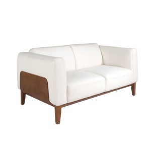 Canapea 2 locuri eleganta tapitata in piele alba, design LUX Arawan