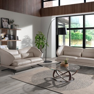 Canapea 3 locuri eleganta cu spatar original Cowhide leather taupe grey - Img 3