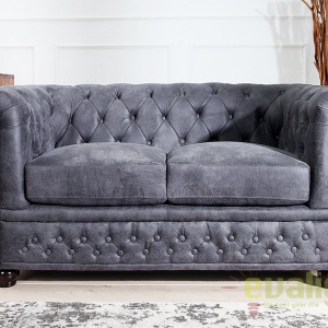 Canapea clasica stil englezesc Chesterfield 2 locuri gri antic A-37390 VC - Img 2