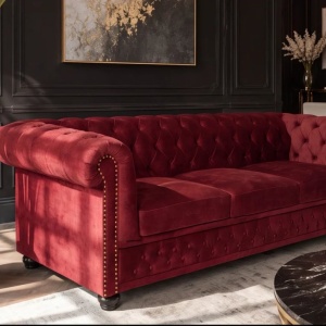 Canapea clasica stil englezesc CHESTERFIELD 205cm, catifea rosie - Img 8