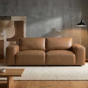 Canapea din piele naturala maro coniac BIG GEORGE 205cm, 2 locuri