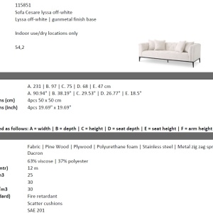 Canapea fixa design LUX cu aspect Chesterfield Cesare, lyssa off-white - Img 5