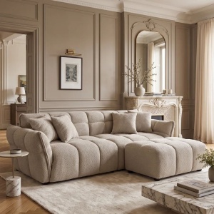 Canapea XXL CLOUD 260cm, material boucle champagne greige