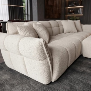 Canapea XXL CLOUD 260cm, material boucle champagne greige - Img 4