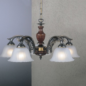 Candelabru 5 brate design italian din alama cu lemn 2700 102222 universul-luminii.ro