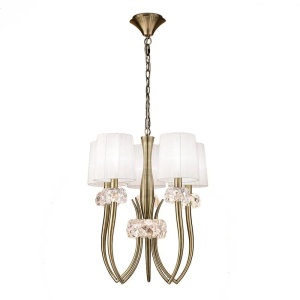 Candelabru clasic cu 5 brate LOEWE antique brass/ abajur alb