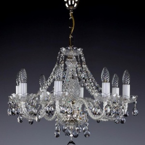 Candelabru cristal Bohemia 8 brate, diam. 56cm Magda VIII nickel 8006 CE - Img 3
