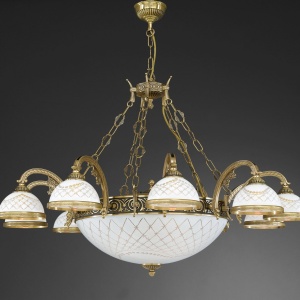 Candelabru cu 10 brate clasic design italian din alama, sticla 7002 RA-L. 7002/10+4 101182 universul-luminii.ro