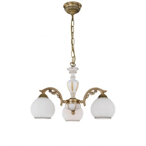 Candelabru cu 3 brate clasic design italian din alama, sticla si lemn 8605 RA-L. 8605/3