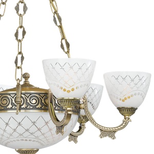 Candelabru cu 6 brate clasic design italian din alama, sticla 7052 RA-L. 7052/6+2 102462 universul-luminii.ro