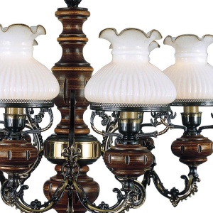 Candelabru cu 6 brate design italian din alama cu lemn 620 105572 universul-luminii.ro